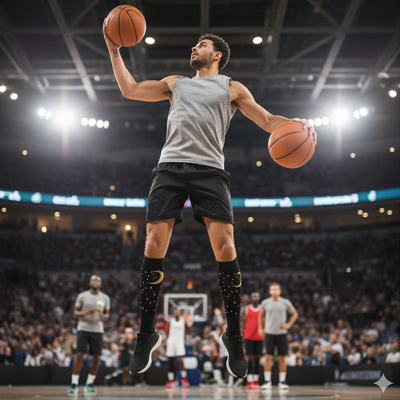 Knee-High Compression Flight Socks for Travel, Hiking & Outdoor Activities – Black Moon Pattern