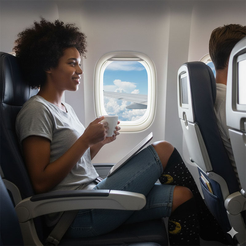 Knee-High Compression Flight Socks for Travel, Hiking & Outdoor Activities – Black Moon Pattern