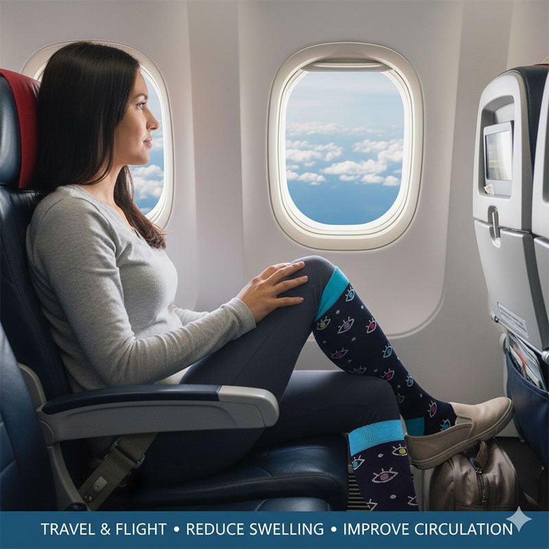 Knee-High Compression Socks for Men & Women, Evil Eyes Pattern Sports Stockings for Travel, Flight & Hiking