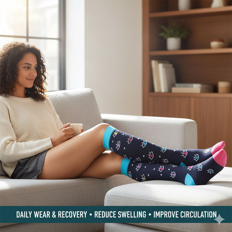 Knee-High Compression Socks for Men & Women, Evil Eyes Pattern Sports Stockings for Travel, Flight & Hiking