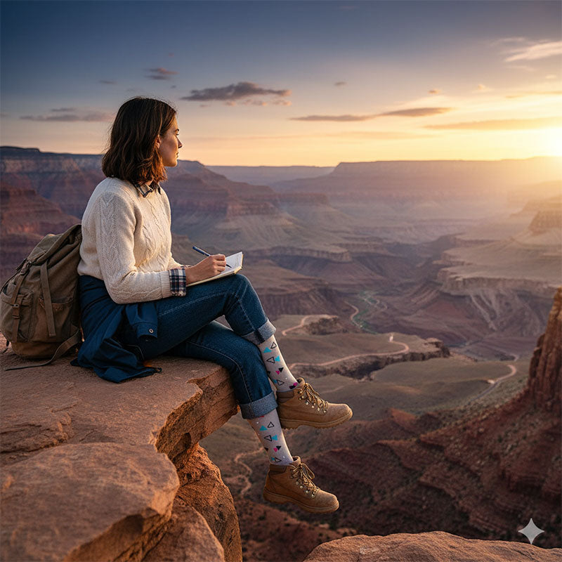 Knee-High Compression Socks for Men & Women, Triangle Pattern Gray Sports Stockings for Travel, Flight & Everyday Wear