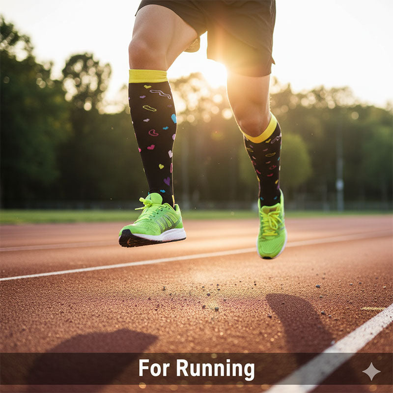 Knee-High Compression Socks for Men & Women, Black Heart Pattern Sports Stockings for Running, Hiking, Basketball
