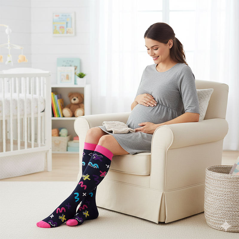 Knee-High Compression Socks for Men & Women, Geometric Plus Sign Pattern Sports Stockings for Work, Travel & Everyday Wear