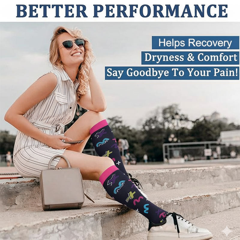 Knee-High Compression Socks for Men & Women, Geometric Plus Sign Pattern Sports Stockings for Work, Travel & Everyday Wear