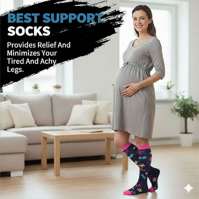 Knee-High Compression Socks for Men & Women, Geometric Plus Sign Pattern Sports Stockings for Work, Travel & Everyday Wear