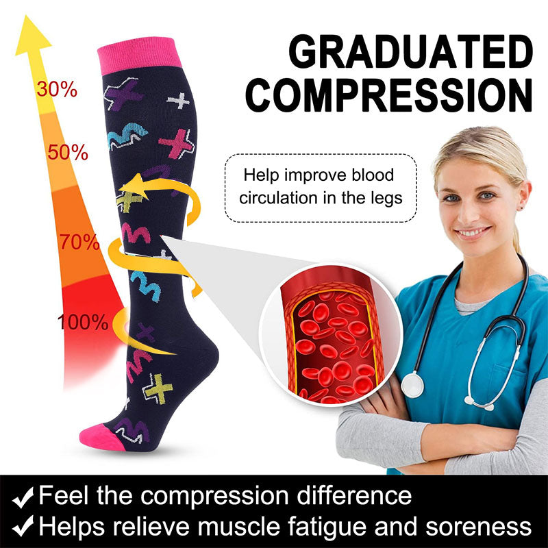 Knee-High Compression Socks for Men & Women, Geometric Plus Sign Pattern Sports Stockings for Work, Travel & Everyday Wear