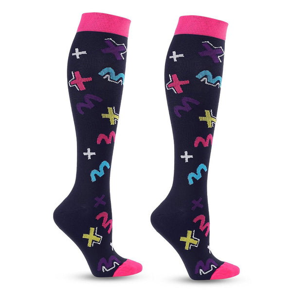 Knee-High Compression Socks for Men & Women, Geometric Plus Sign Pattern Sports Stockings for Work, Travel & Everyday Wear