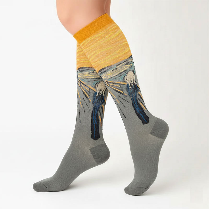 20-30mmHg Compression Socks Vintage Artwork Painting Recovery Stockings