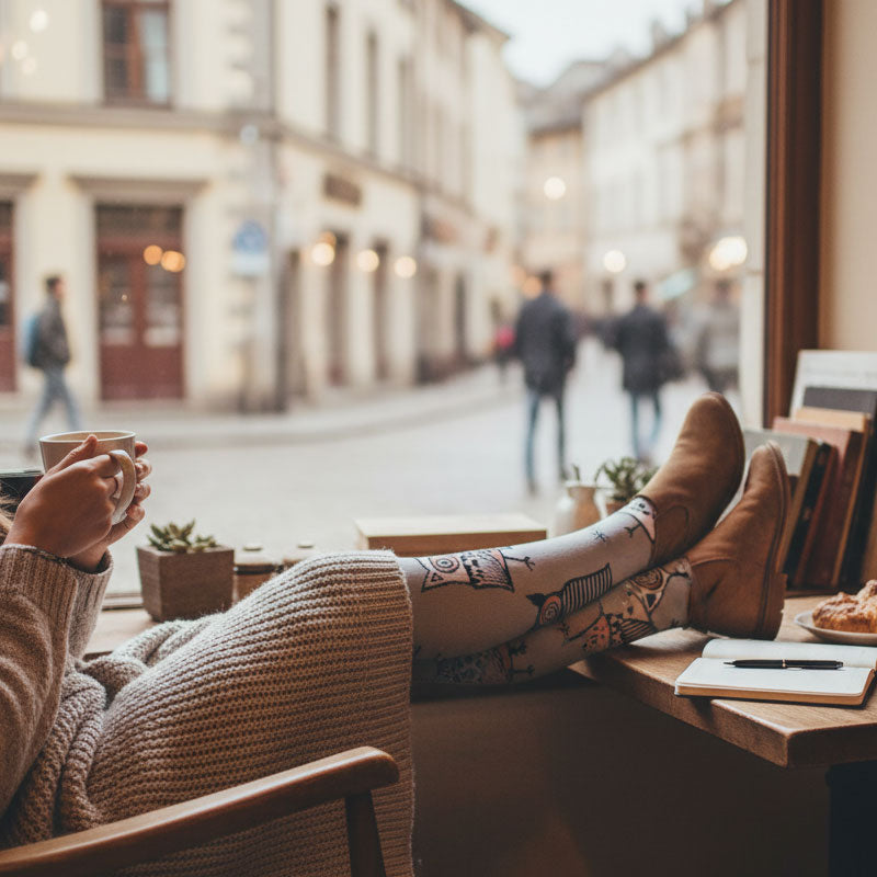 Knee-High Compression Socks for Men & Women, Owl Pattern Sports Stockings for Travel, Flight & Outdoor Hiking