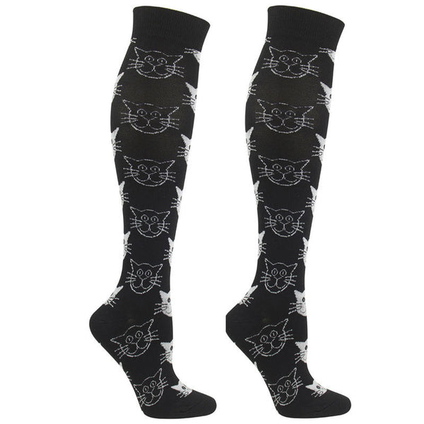 Kitten Pattern Knee-High Compression Socks for Travel, Flight, and Pregnancy – Unisex Sports Stockings