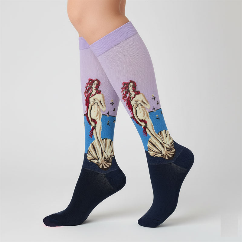 20-30mmHg Compression Socks Vintage Artwork Painting Recovery Stockings