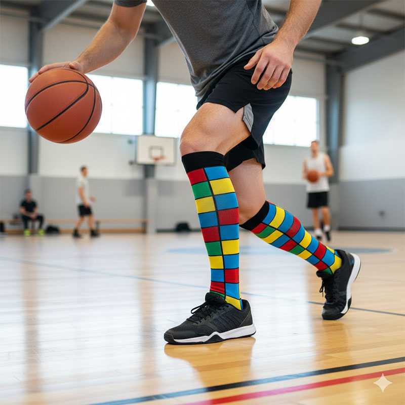 Tetris Pattern Knee-High Compression Socks for Sports, Running, Hiking & Travel