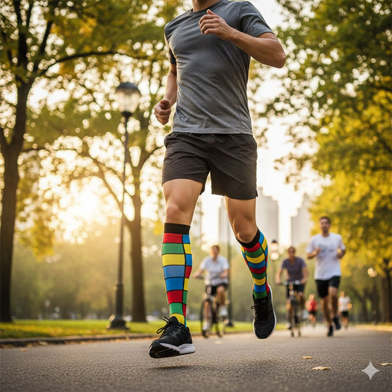 Tetris Pattern Knee-High Compression Socks for Sports, Running, Hiking & Travel