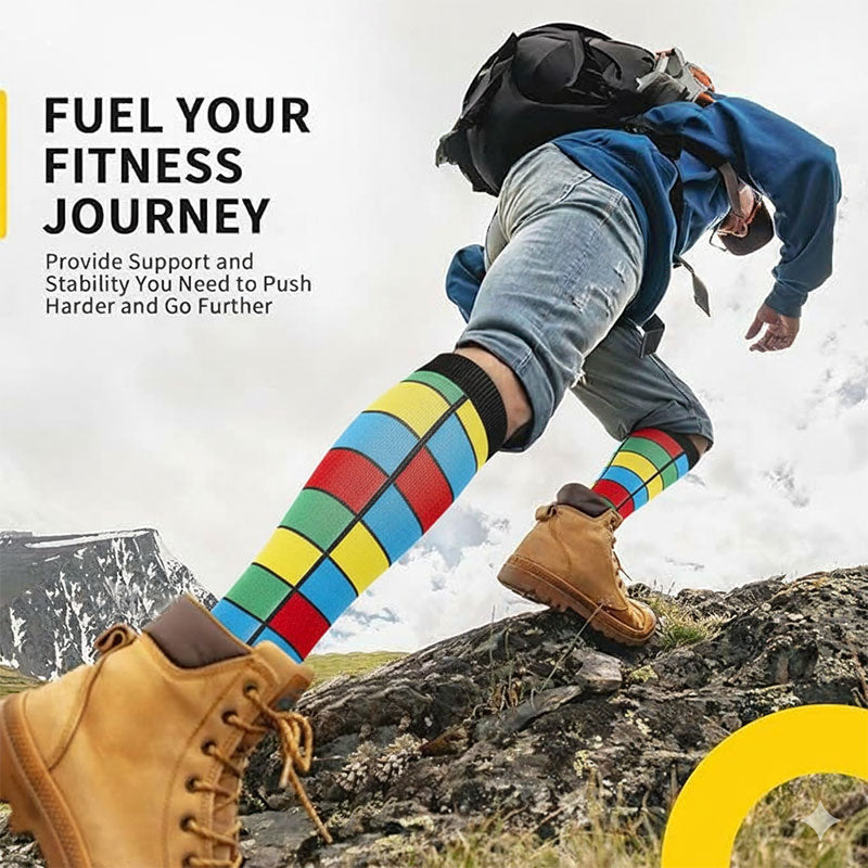 Tetris Pattern Knee-High Compression Socks for Sports, Running, Hiking & Travel
