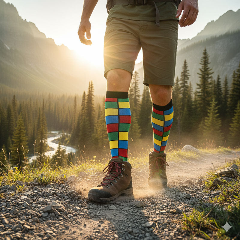 Tetris Pattern Knee-High Compression Socks for Sports, Running, Hiking & Travel