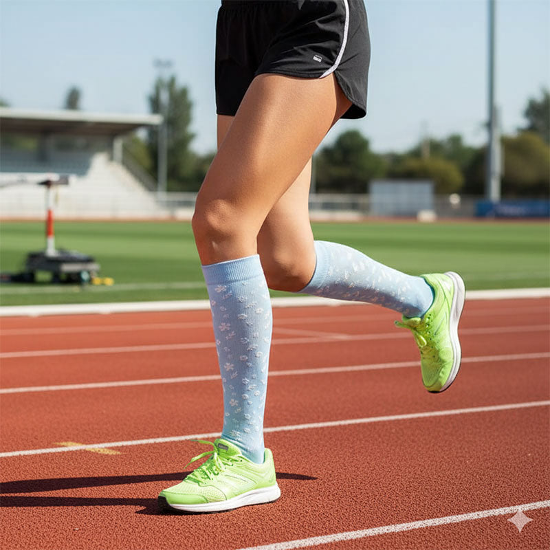 Knee-High Compression Socks Snowflakes Pattern for Athletics, Sports, Nursing, Travel & Daily Wear