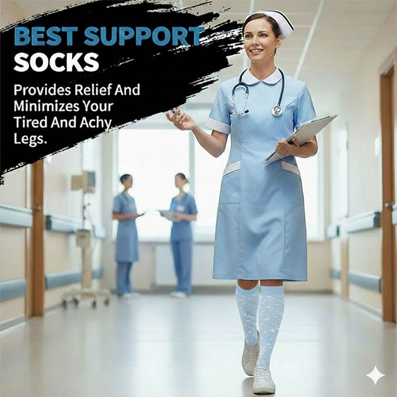 Knee-High Compression Socks Snowflakes Pattern for Athletics, Sports, Nursing, Travel & Daily Wear