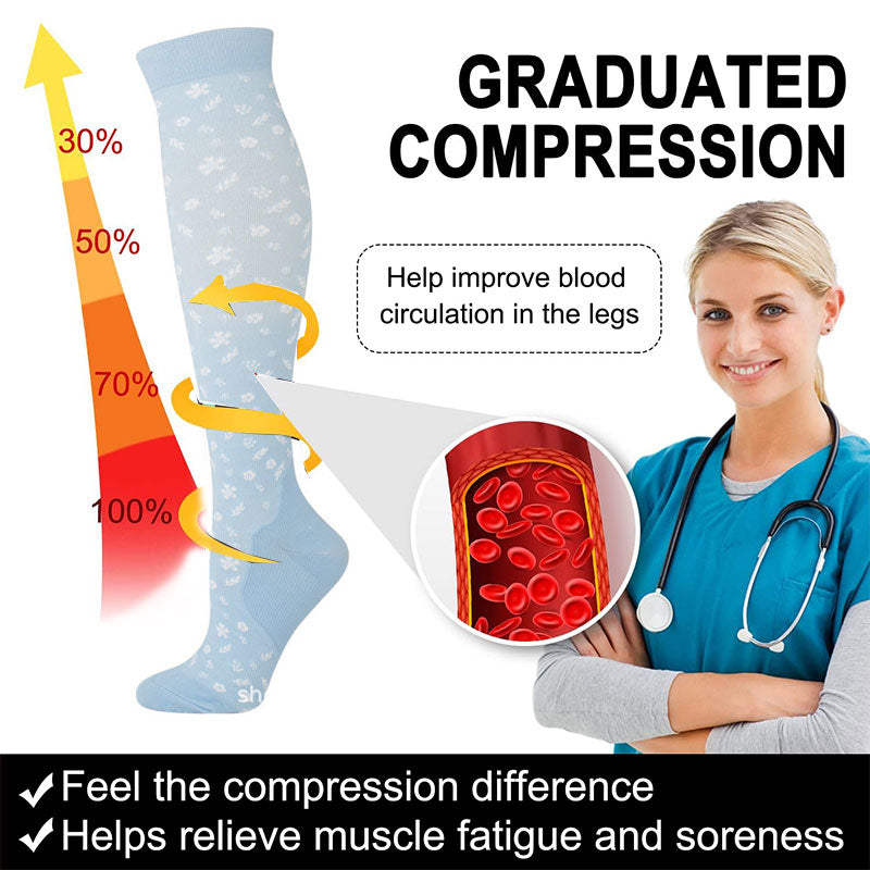 Knee-High Compression Socks Snowflakes Pattern for Athletics, Sports, Nursing, Travel & Daily Wear