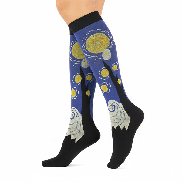 20-30mmHg Compression Socks Vintage Artwork Painting Recovery Stockings