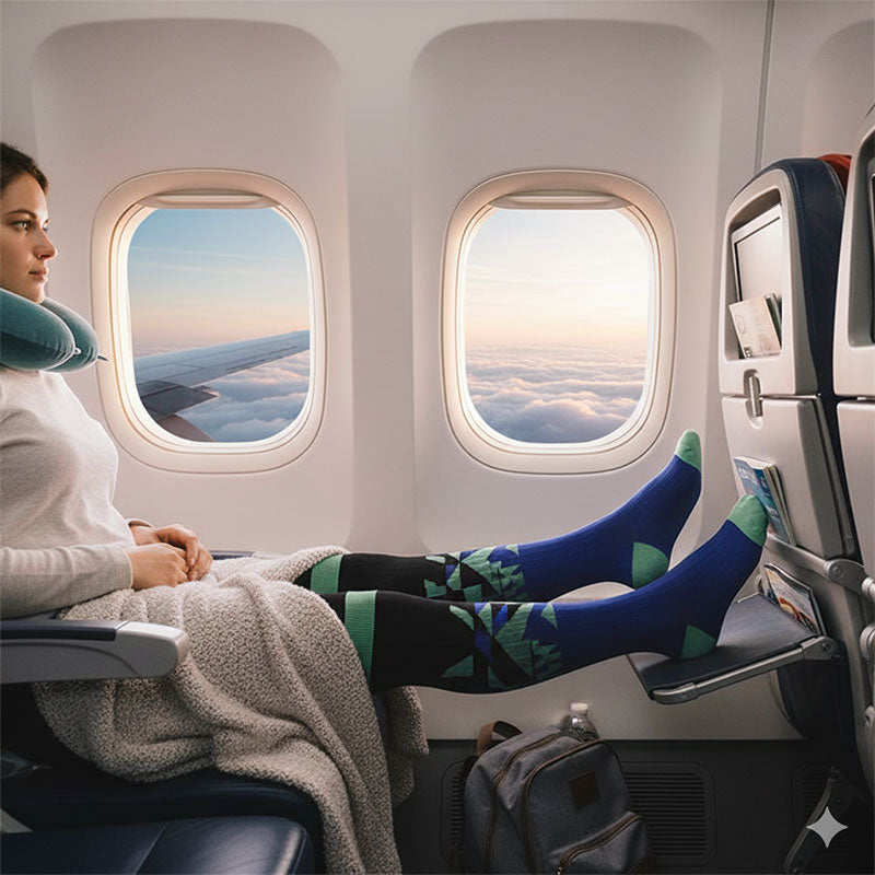 Knee-High Compression Socks for Men & Women, Geometric Pattern Sports Nylon Stockings for Travel, Flights & Everyday Wear