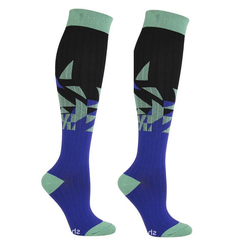 Knee-High Compression Socks for Men & Women, Geometric Pattern Sports Nylon Stockings for Travel, Flights & Everyday Wear