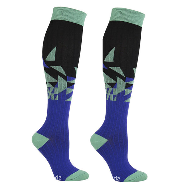 Knee-High Compression Socks for Men & Women, Geometric Pattern Sports Nylon Stockings for Travel, Flights & Everyday Wear