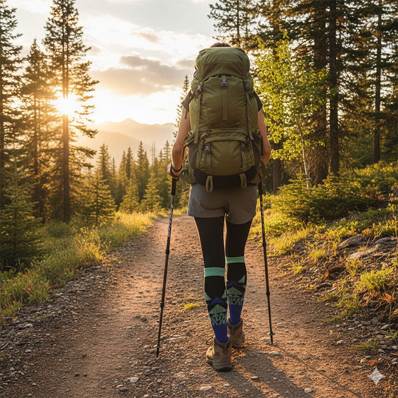 Knee-High Compression Socks for Men & Women, Geometric Pattern Sports Nylon Stockings for Travel, Flights & Everyday Wear