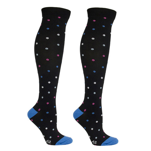 Knee-High Compression Socks for Men & Women, Colored Dots Pattern Sports Nylon Stockings for Hiking, Outdoor & Everyday Work