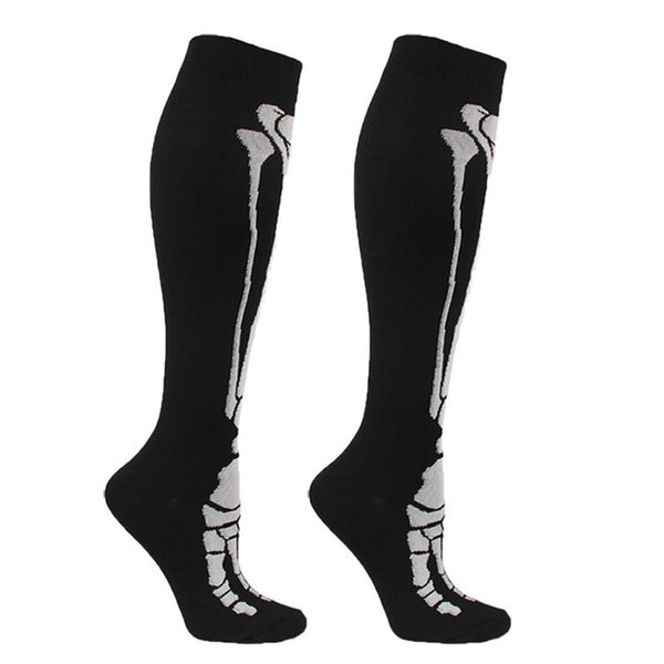 Knee-High Compression Socks for Men & Women, Bones Pattern Sports Nylon Stockings for Travel, Flights, Running & Athletics