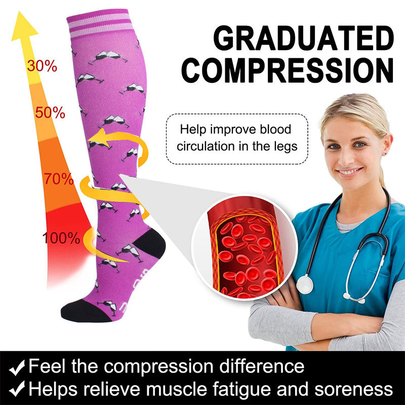 Knee-High Compression Socks for Men & Women, Goblet Pattern Sports Nylon Stockings for Outdoor Hiking & Pregnant Everyday Wear