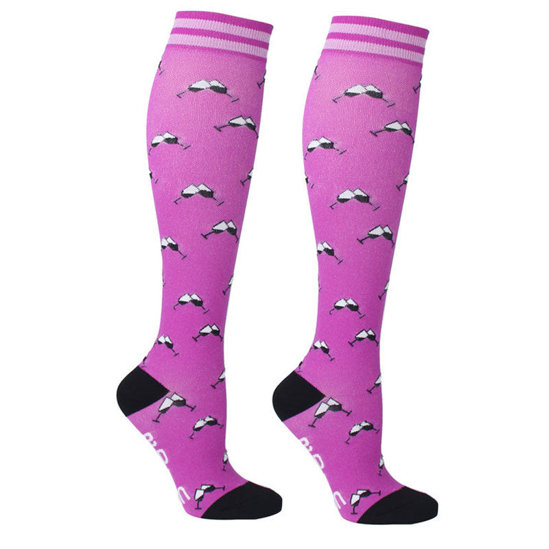 Knee-High Compression Socks for Men & Women, Goblet Pattern Sports Nylon Stockings for Outdoor Hiking & Pregnant Everyday Wear