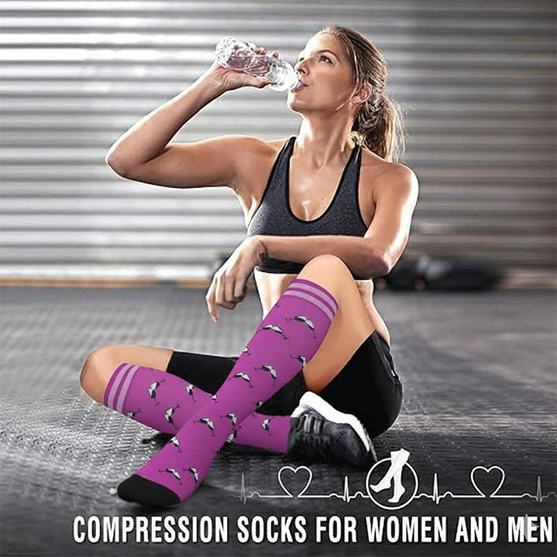 Knee-High Compression Socks for Men & Women, Goblet Pattern Sports Nylon Stockings for Outdoor Hiking & Pregnant Everyday Wear