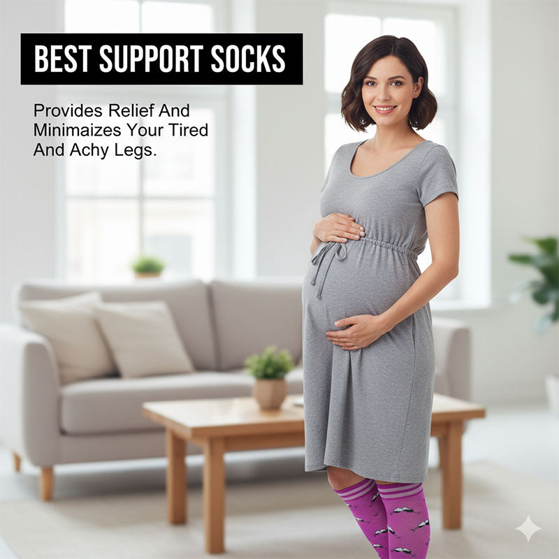 Knee-High Compression Socks for Men & Women, Goblet Pattern Sports Nylon Stockings for Outdoor Hiking & Pregnant Everyday Wear