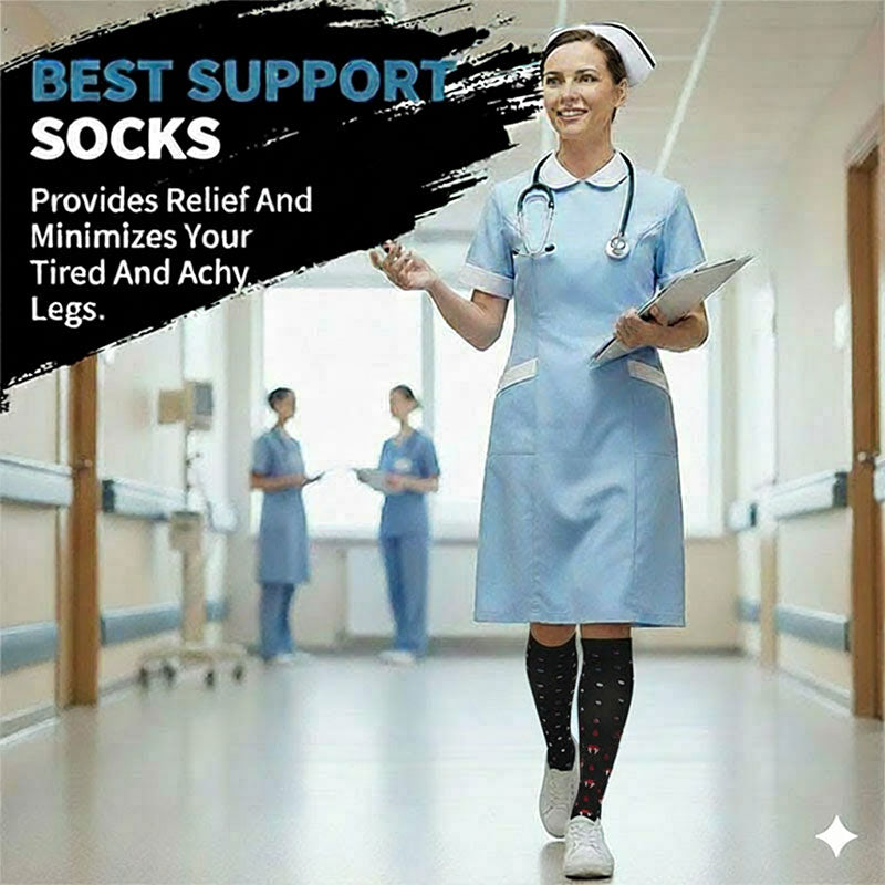 Knee-High Compression Socks for Men & Women, Bat Tooth Pattern Sports Nylon Stockings for Work, Nurse & Everyday Comfort