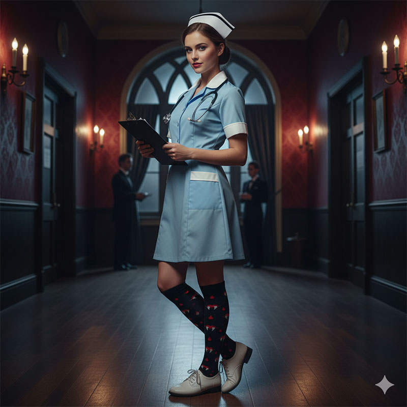 Knee-High Compression Socks for Men & Women, Bat Tooth Pattern Sports Nylon Stockings for Work, Nurse & Everyday Comfort