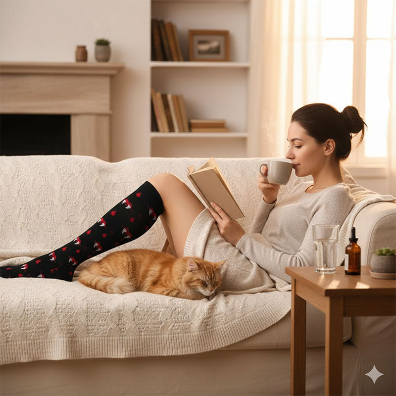 Knee-High Compression Socks for Men & Women, Bat Tooth Pattern Sports Nylon Stockings for Work, Nurse & Everyday Comfort