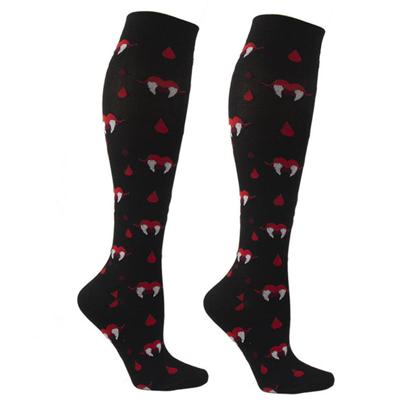 Knee-High Compression Socks for Men & Women, Bat Tooth Pattern Sports Nylon Stockings for Work, Nurse & Everyday Comfort