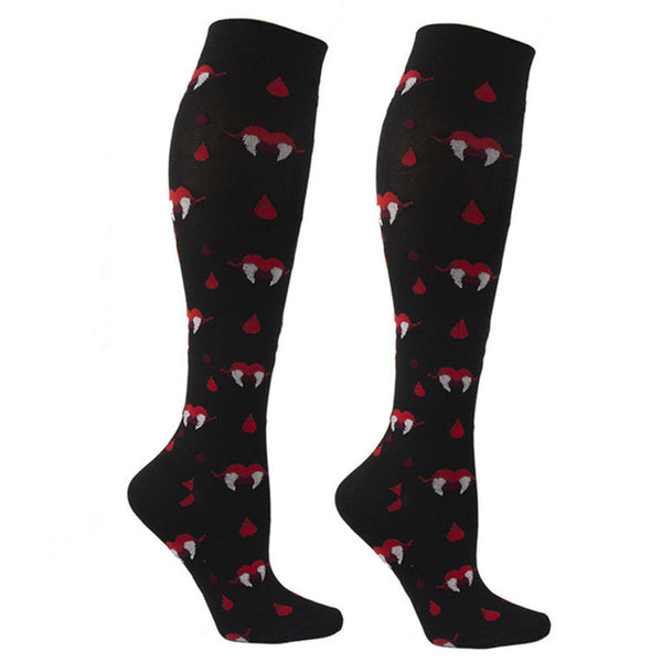 Knee-High Compression Socks for Men & Women, Bat Tooth Pattern Sports Nylon Stockings for Work, Nurse & Everyday Comfort