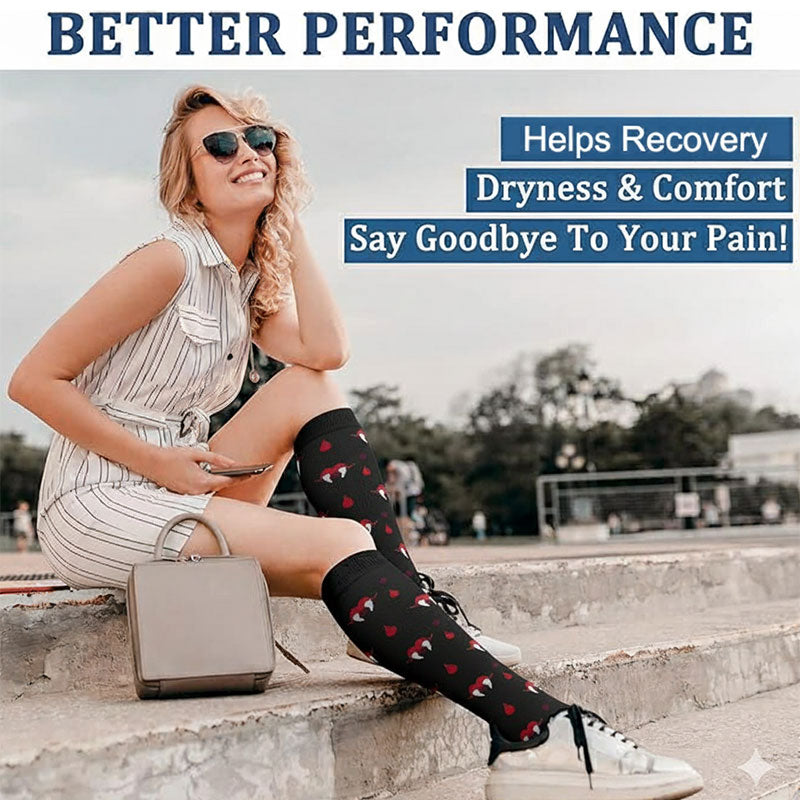 Knee-High Compression Socks for Men & Women, Bat Tooth Pattern Sports Nylon Stockings for Work, Nurse & Everyday Comfort