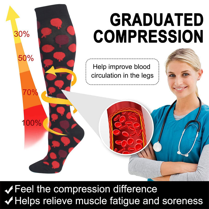 Knee-High Compression Socks for Men & Women, Red Jellyfish Pattern Sports Nylon Stockings for Work, Nurse & Everyday Wear