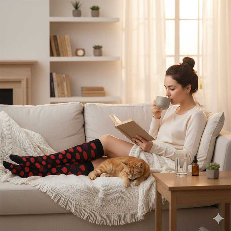 Knee-High Compression Socks for Men & Women, Red Jellyfish Pattern Sports Nylon Stockings for Work, Nurse & Everyday Wear