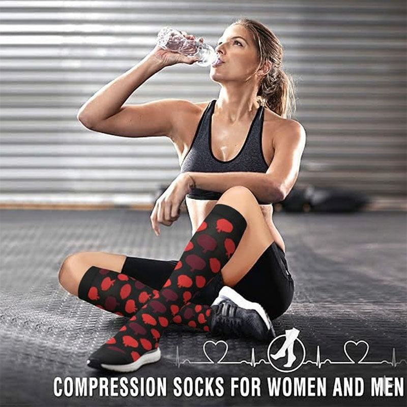 Knee-High Compression Socks for Men & Women, Red Jellyfish Pattern Sports Nylon Stockings for Work, Nurse & Everyday Wear