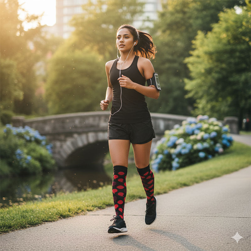 Knee-High Compression Socks for Men & Women, Red Jellyfish Pattern Sports Nylon Stockings for Work, Nurse & Everyday Wear