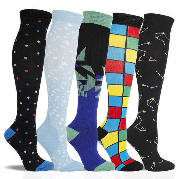 5 Pairs Knee-High Compression Socks for Men & Women, Sports Stockings for Outdoor Hiking, Work & Everyday Wear