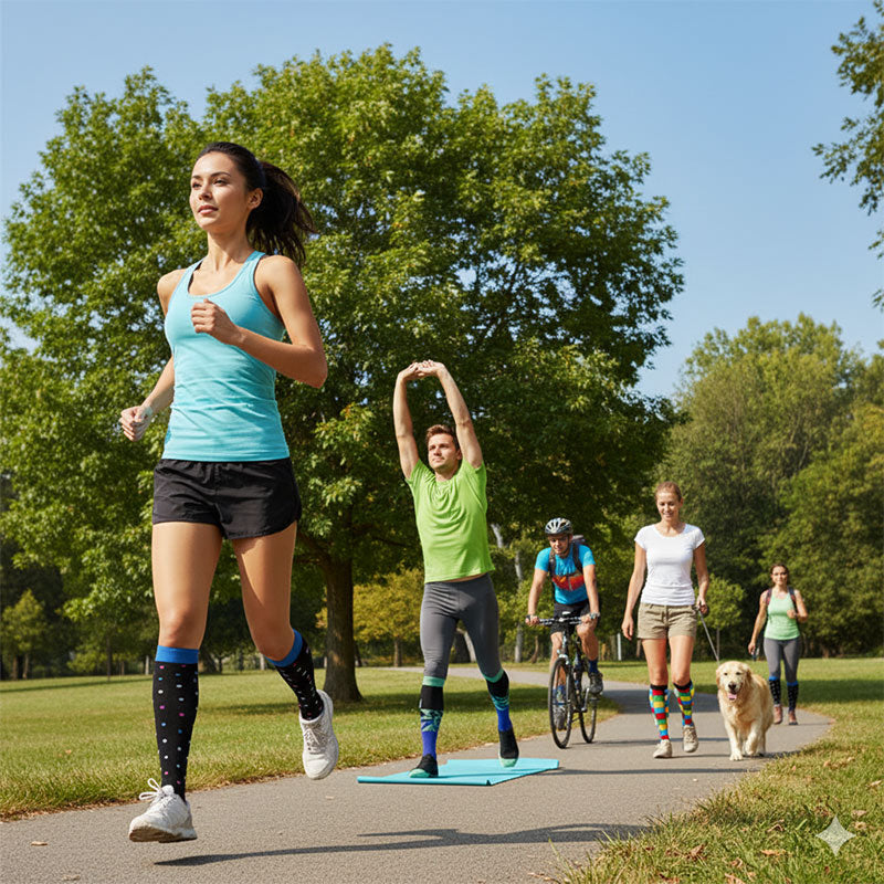 5 Pairs Knee-High Compression Socks for Men & Women, Sports Stockings for Outdoor Hiking, Work & Everyday Wear