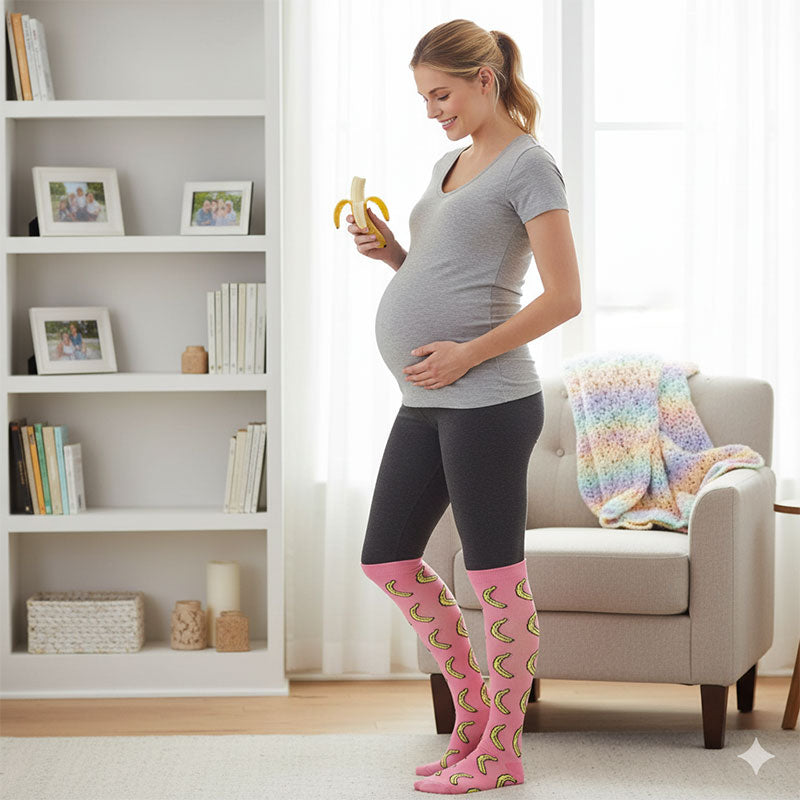 6 Pairs Knee-High Compression Socks Fruits Bee Cactus Pattern Sports Stockings for hiking outdoor activities pregnant