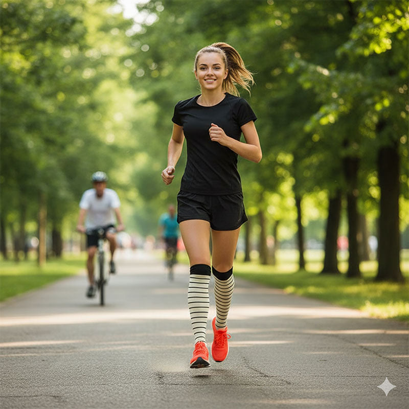 6 Pairs 20–30 mmHg Knee-High Compression Socks for Men & Women, Striped Sports Stockings for Running, Basketball & Athletic Activities