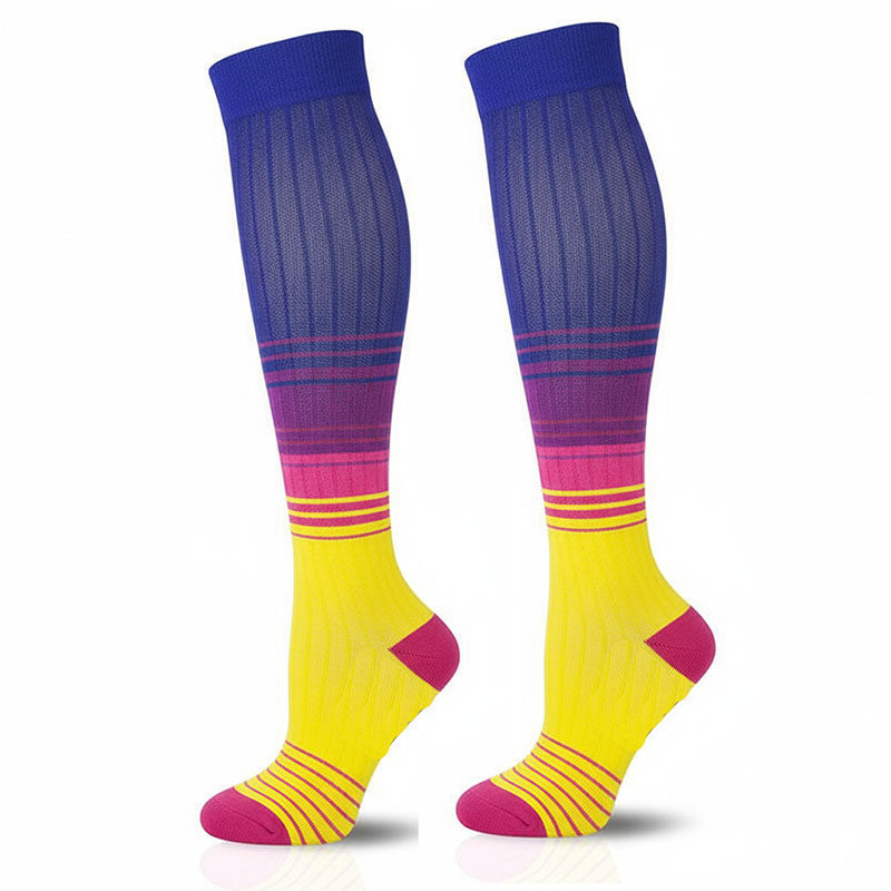 6 Pairs 20–30 mmHg Knee-High Compression Socks for Men & Women, Striped Sports Stockings for Running, Basketball & Athletic Activities