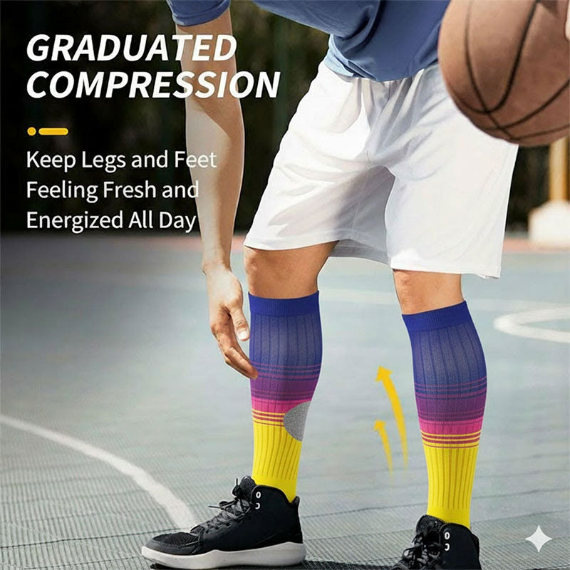 6 Pairs 20–30 mmHg Knee-High Compression Socks for Men & Women, Striped Sports Stockings for Running, Basketball & Athletic Activities