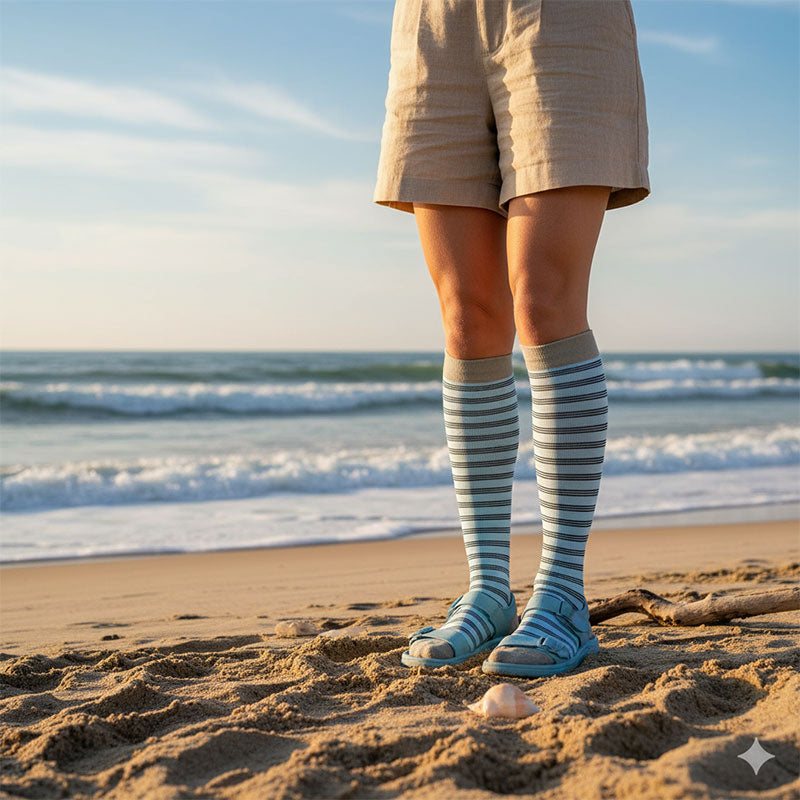 6 Pairs 20–30 mmHg Knee-High Compression Socks for Men & Women, Striped Sports Stockings for Running, Basketball & Athletic Activities